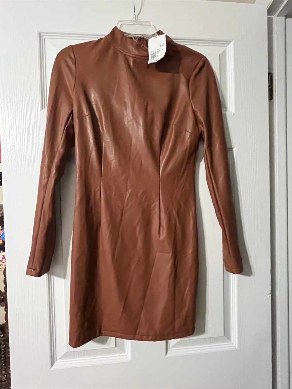 Forever 21 Cognac Faux Leather Long Sleeve Mini Dress